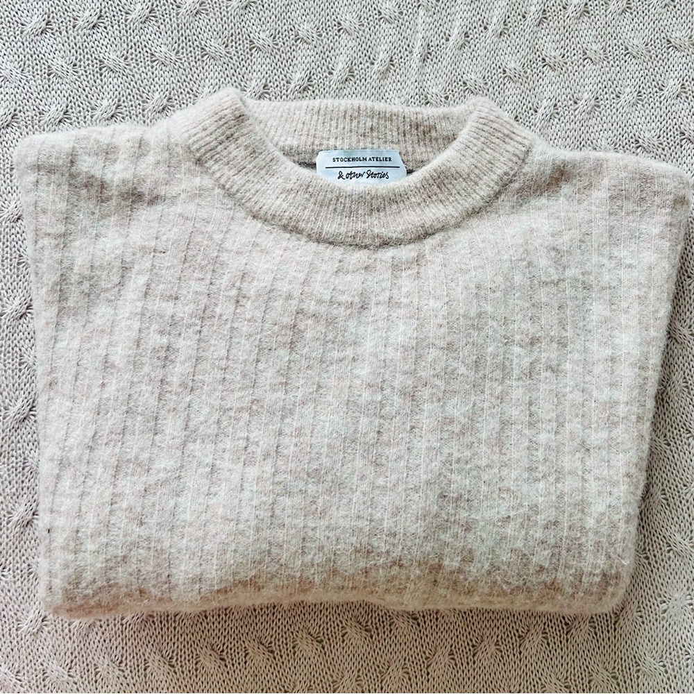 Beige Ribbed Knit Sweater - Picture 3 of 6